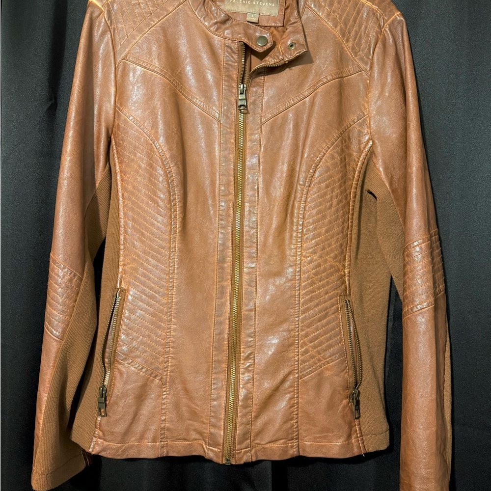 Valerie Stevens Brown Faux Leather Jacket Large NWT